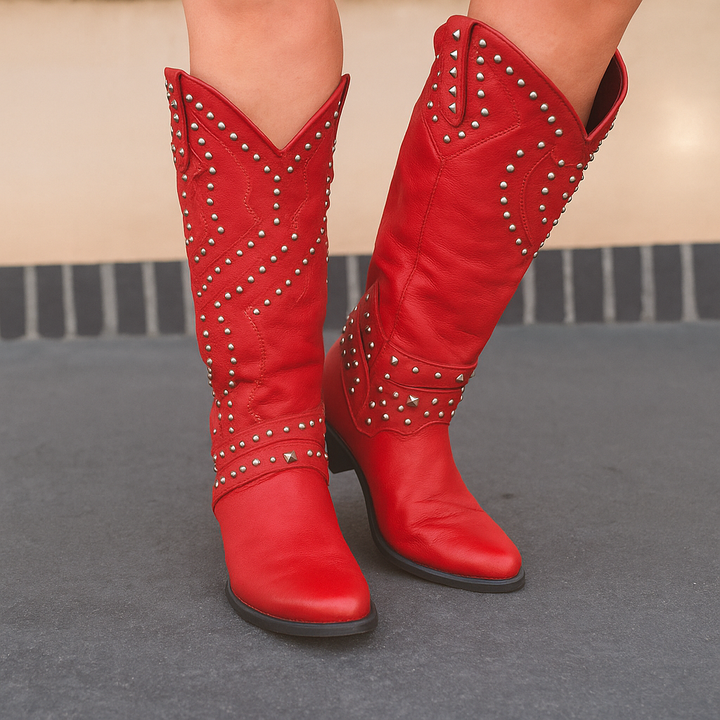 Jada | Studded Knee-High Cowboy Boots with Block Heel