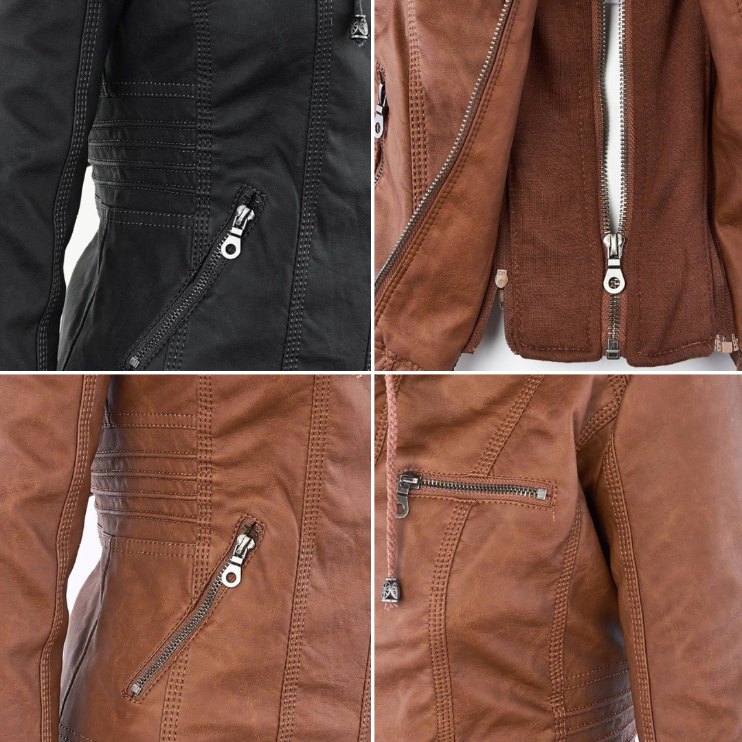 Winnie | Hooded Faux Leather Moto Jacket
