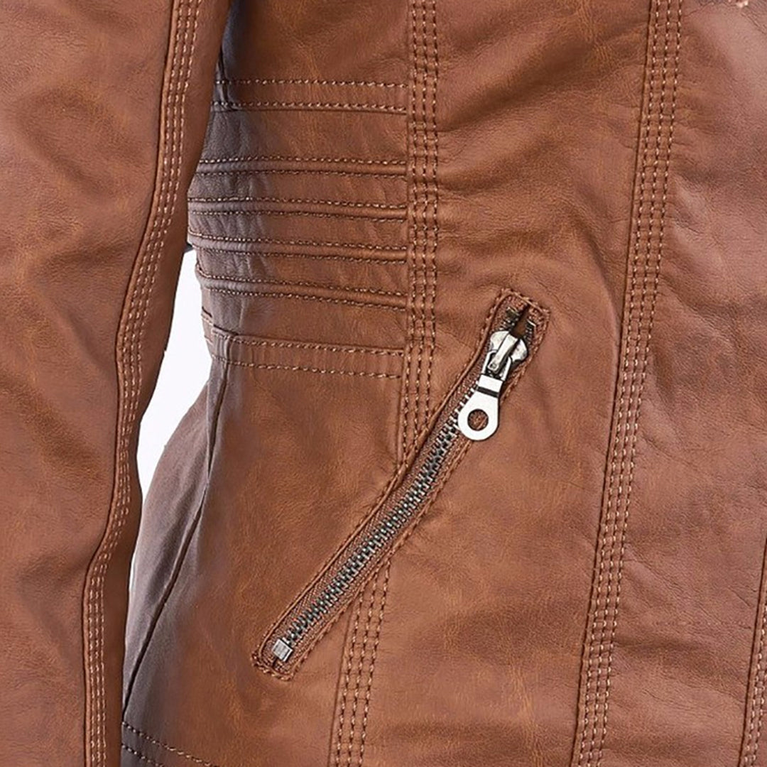 Winnie | Hooded Faux Leather Moto Jacket