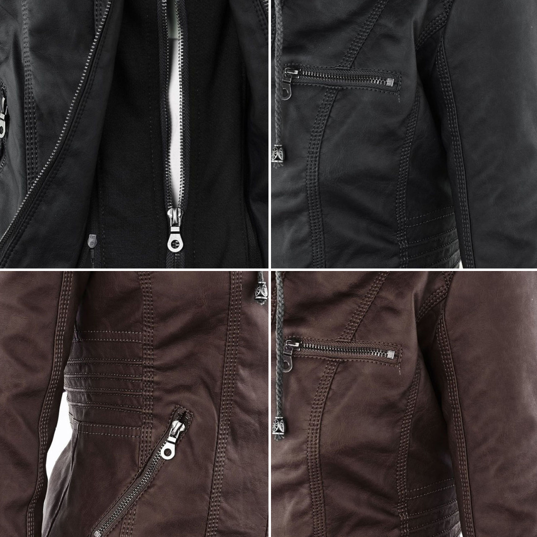 Winnie | Hooded Faux Leather Moto Jacket