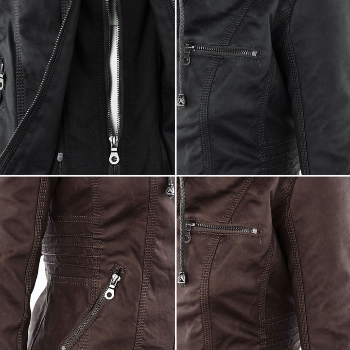 Winnie | Hooded Faux Leather Moto Jacket