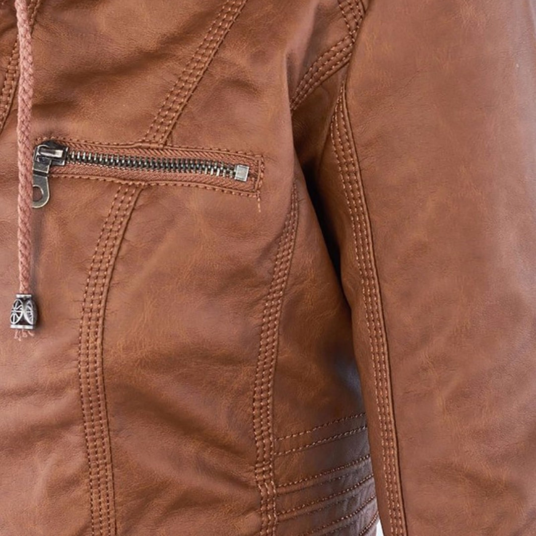 Winnie | Hooded Faux Leather Moto Jacket