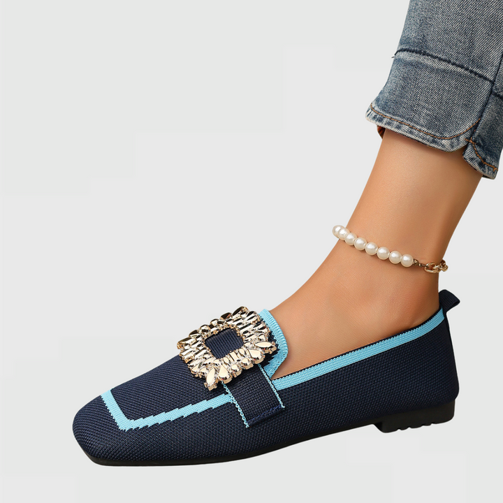 Katharina | Square Toe Loafers with Crystal Buckle