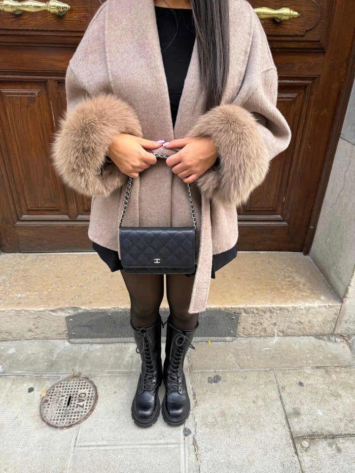 Hazel | Faux Fur Trim Wool Cape Coat