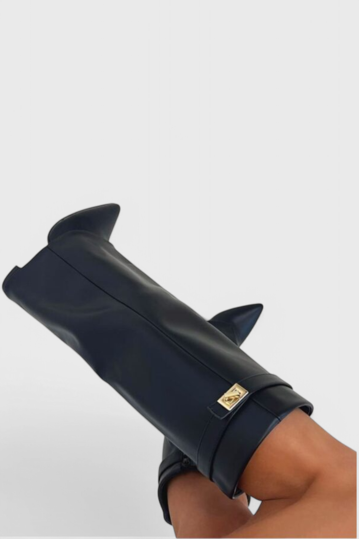 Ondine | Pointed Toe Knee High Boots with Fold-Over Cuff