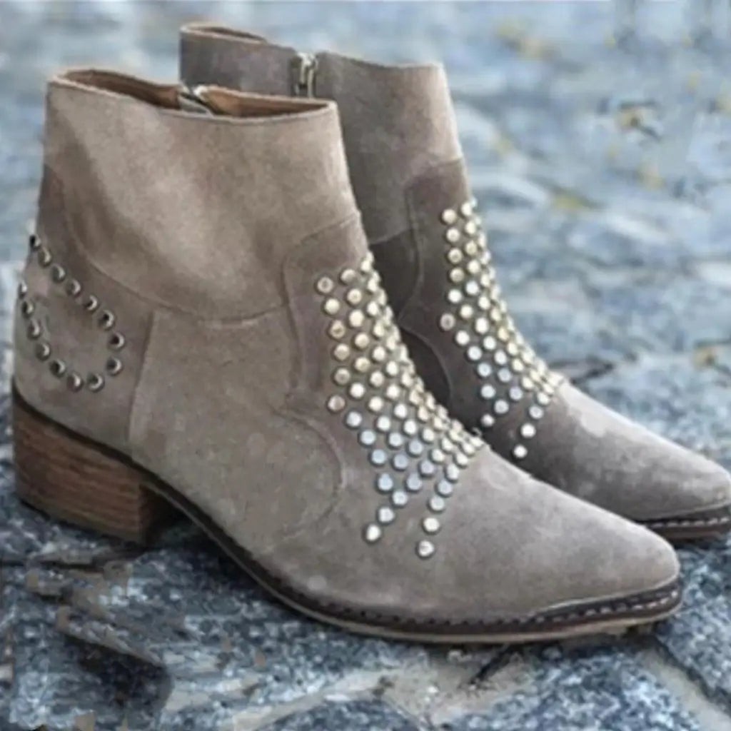 Kira | Taupe Studded Western Ankle Boots