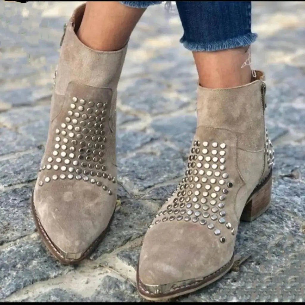 Kira | Taupe Studded Western Ankle Boots