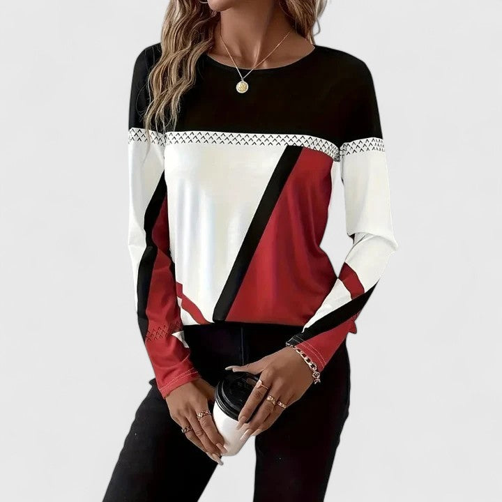 Janet | Red Black Colorblock Sweater Round Neck