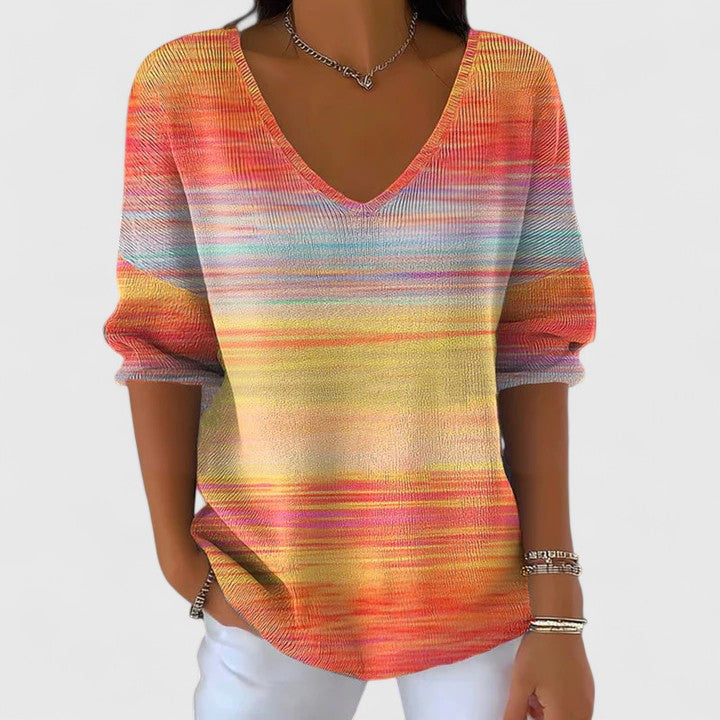 Lauretta | Multicolor Gradient V-Neck Top Long Sleeve