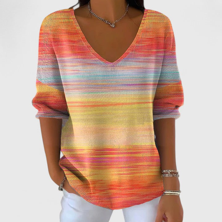 Lauretta | Multicolor Gradient V-Neck Top Long Sleeve