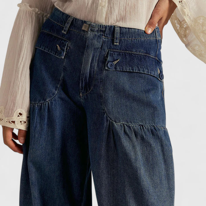 Edana | Denim Balloon Pants with Drawstring Cuffs