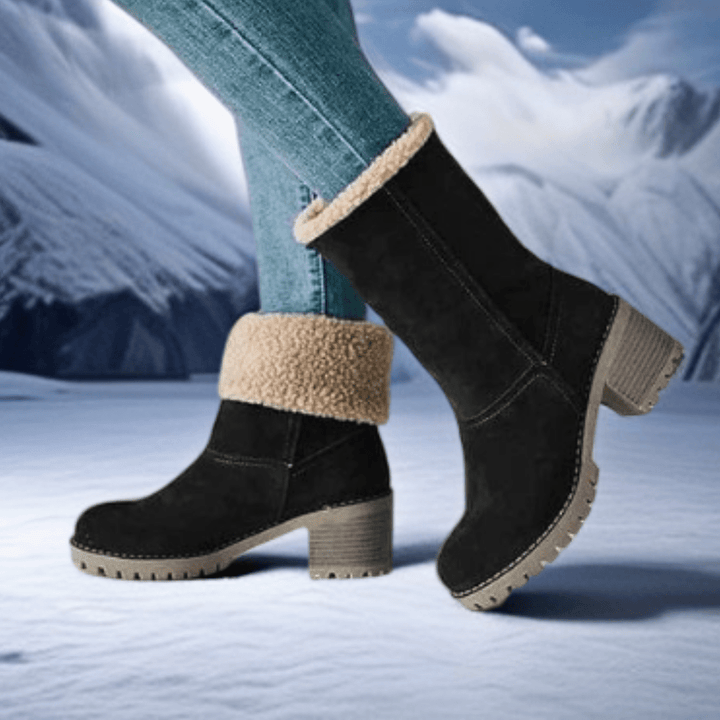 Lavinia | Fleece Cuff Faux Fur Boots with Heel