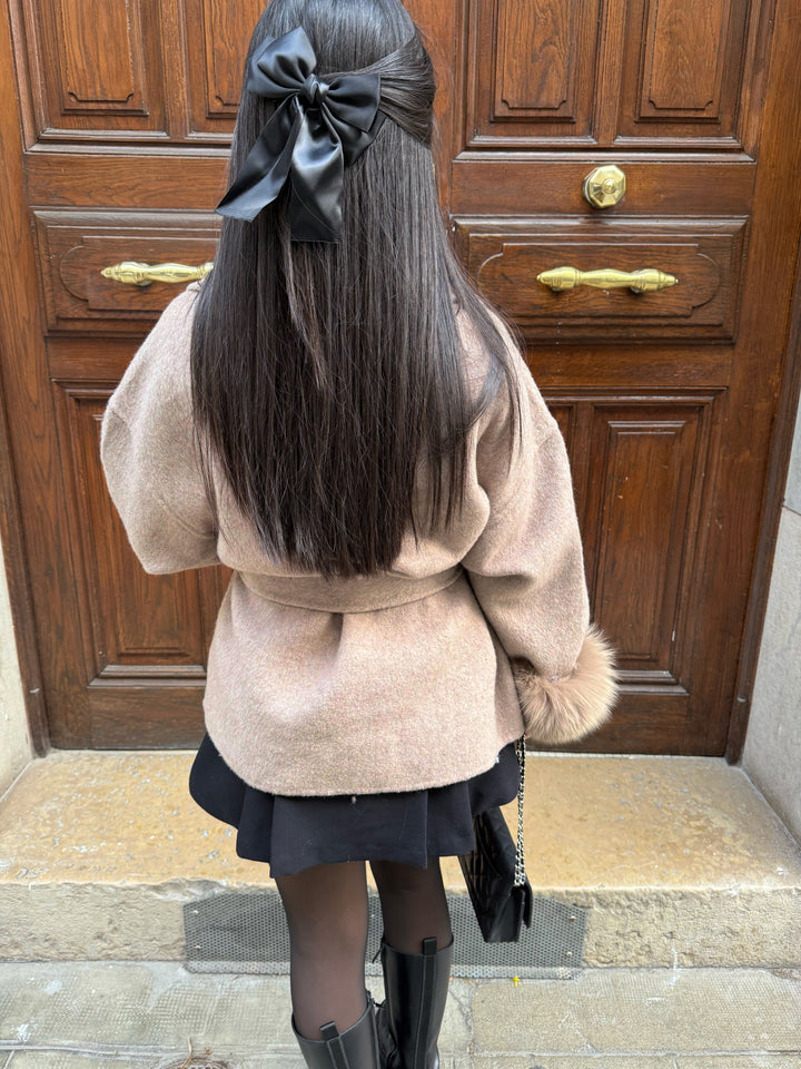 Hazel | Faux Fur Trim Wool Cape Coat