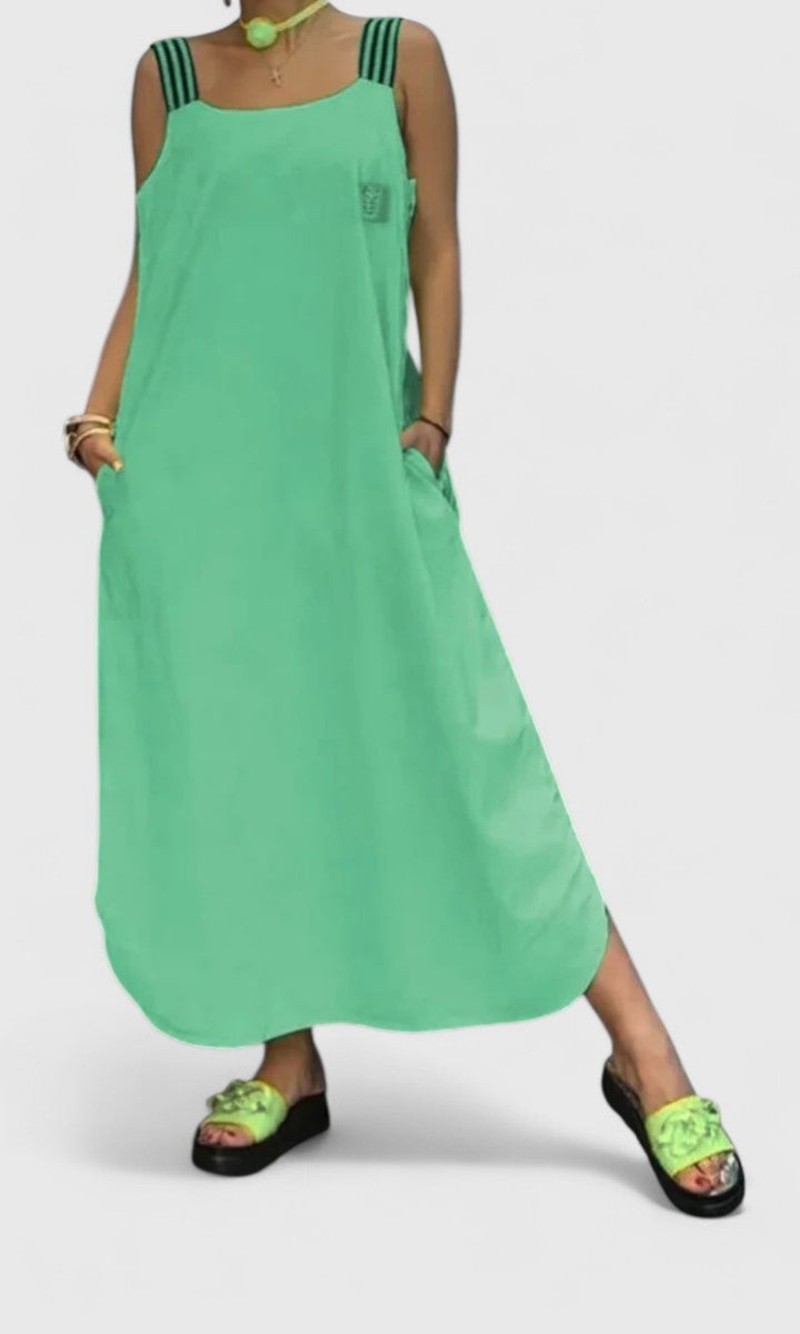 Remi | Striped Suspender Midi Dress