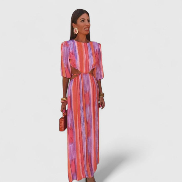 Marielle | Pink Striped Cutout Midi Dress