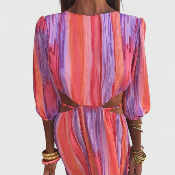 Marielle | Pink Striped Cutout Midi Dress