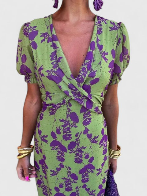 Cordia | Floral Empire Waist Dress with V-Neck