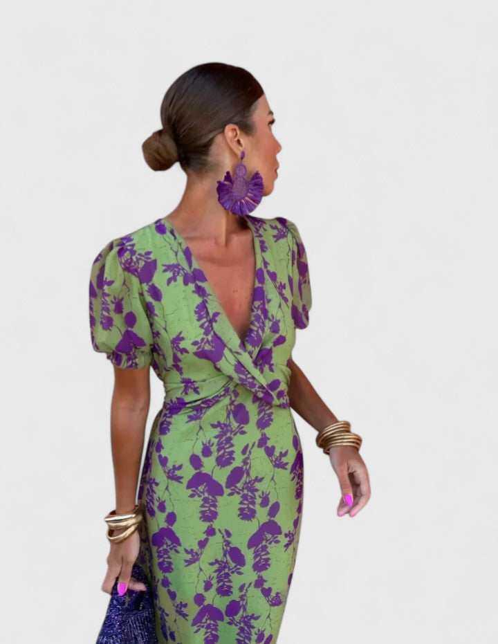 Cordia | Floral Empire Waist Dress with V-Neck