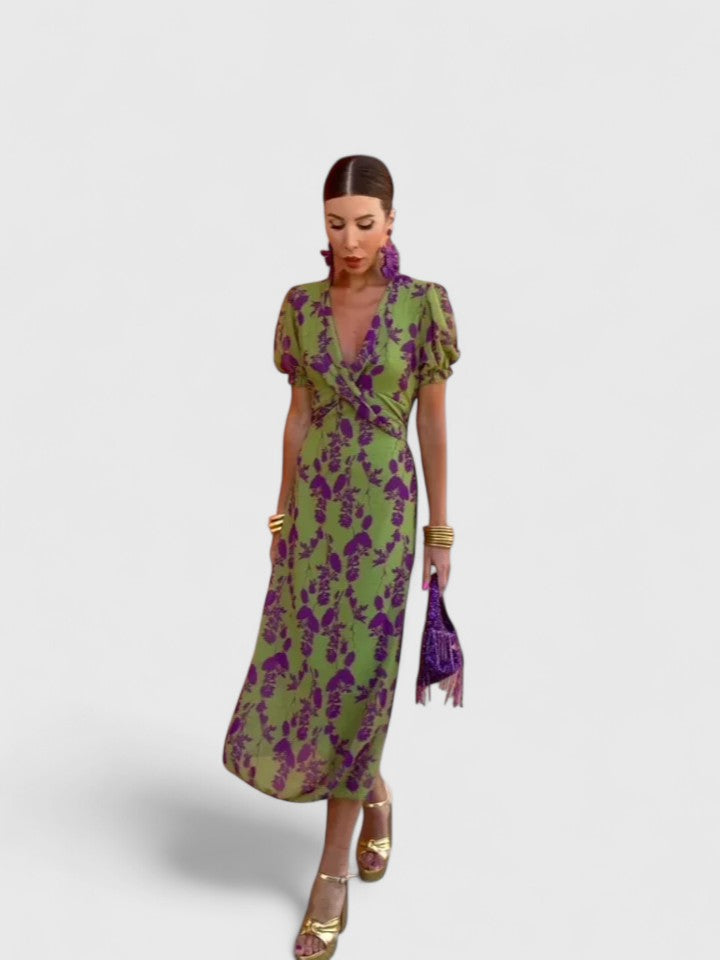 Cordia | Floral Empire Waist Dress with V-Neck