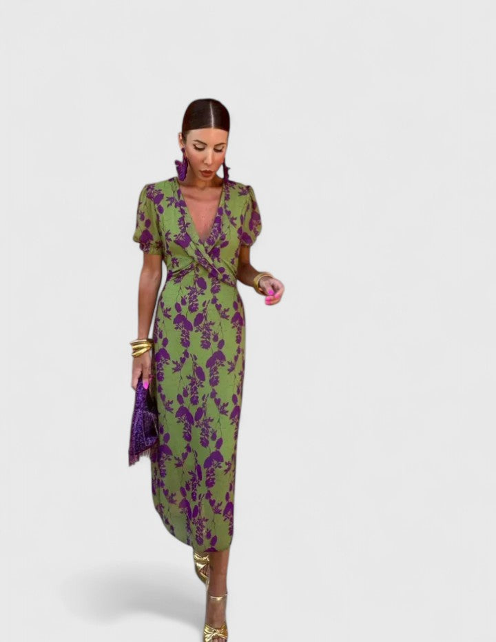 Cordia | Floral Empire Waist Dress with V-Neck