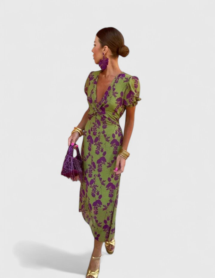 Cordia | Floral Empire Waist Dress with V-Neck