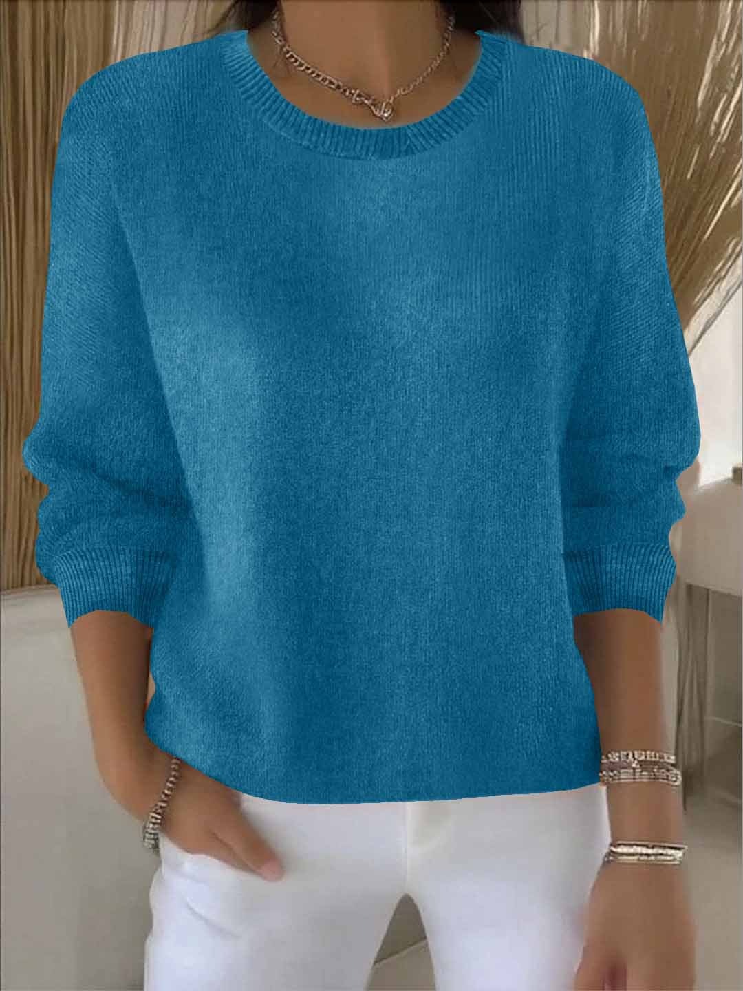Abbey | Solid Crew Neck Long Sleeve Pullover Sweater