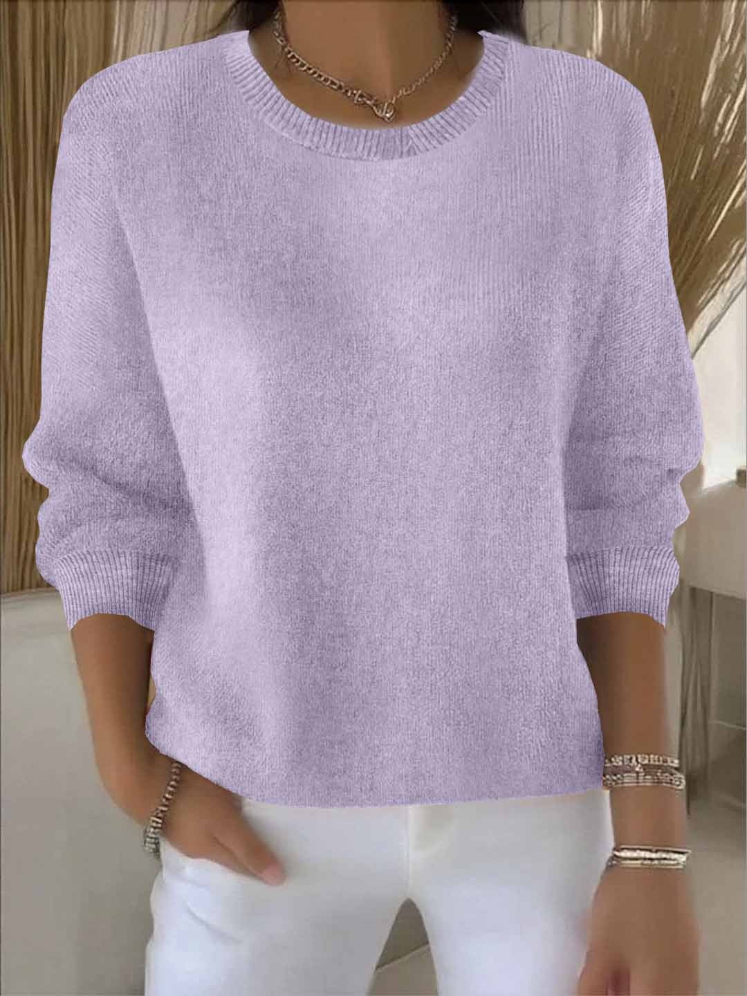 Abbey | Solid Crew Neck Long Sleeve Pullover Sweater
