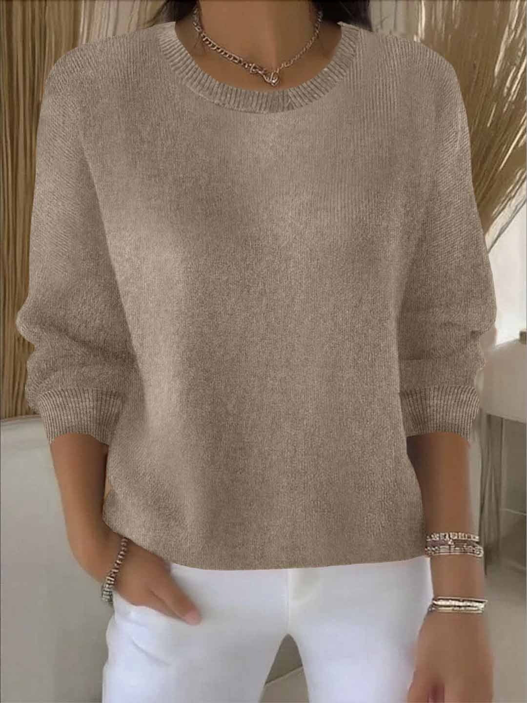 Abbey | Solid Crew Neck Long Sleeve Pullover Sweater