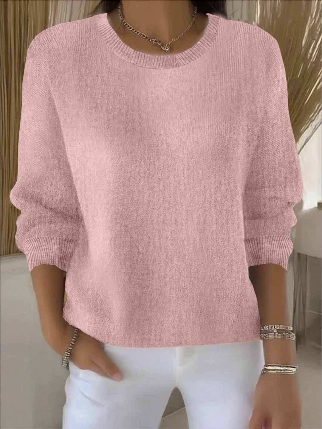 Abbey | Solid Crew Neck Long Sleeve Pullover Sweater