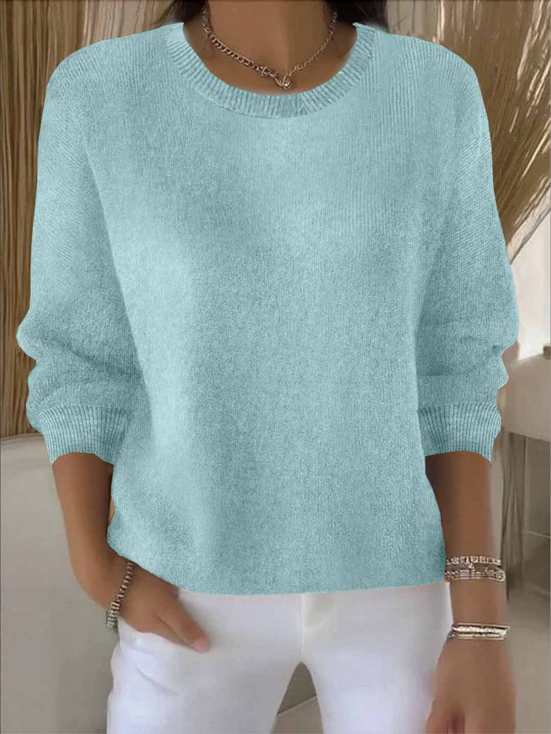 Abbey | Solid Crew Neck Long Sleeve Pullover Sweater