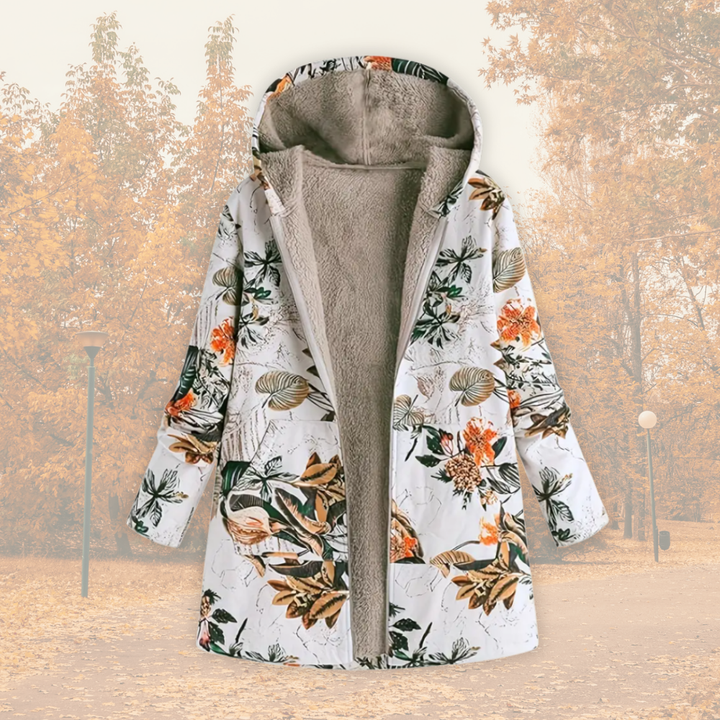Sibel | Floral Hooded Winter Jacket with Fleece Lining