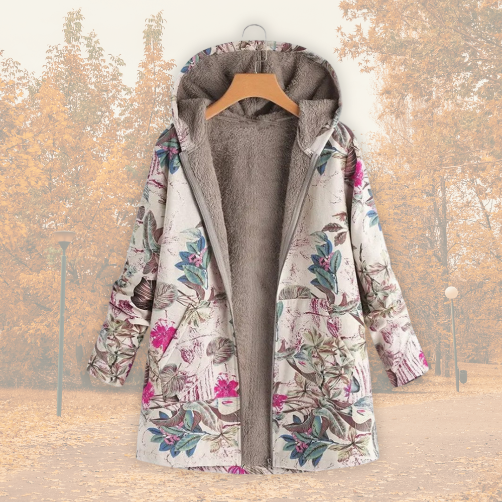 Sibel | Floral Hooded Winter Jacket with Fleece Lining