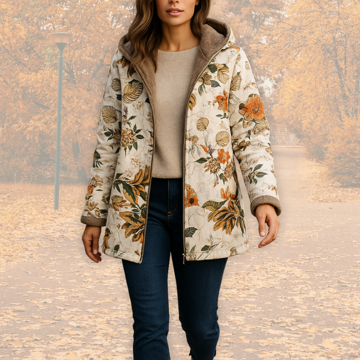 Sibel | Floral Hooded Winter Jacket with Fleece Lining