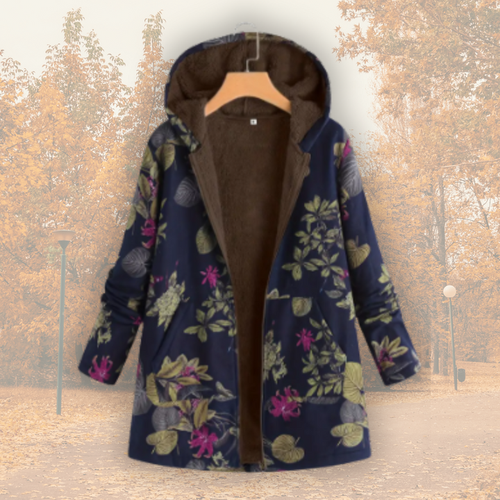 Sibel | Floral Hooded Winter Jacket with Fleece Lining