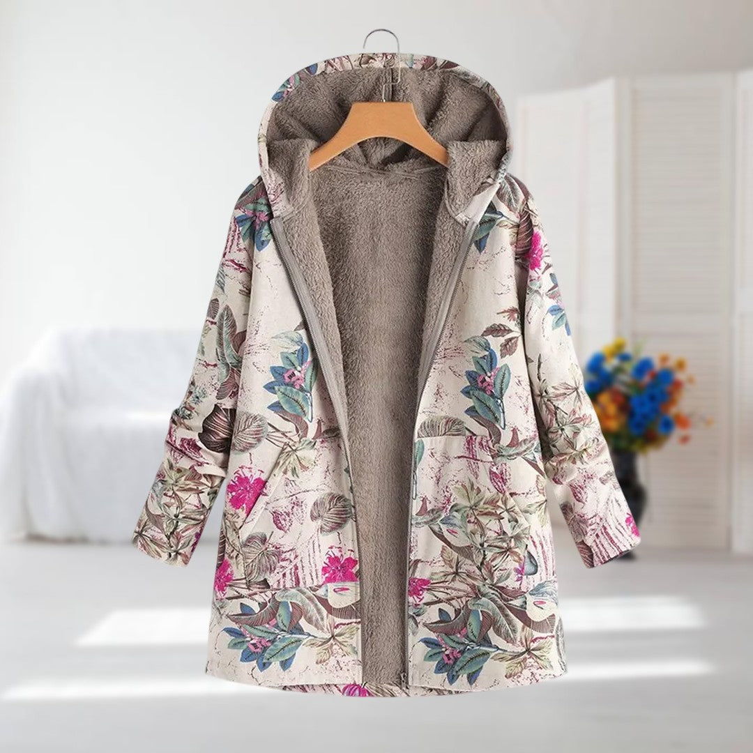 Sibel | Floral Hooded Winter Jacket with Fleece Lining