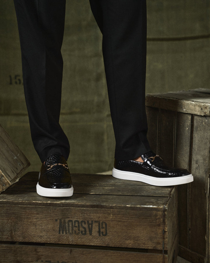 Collin | Textured Loafers Metal Bar Detail