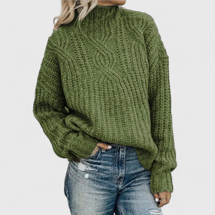 Zinaida | Mock Neck Cable Knit Sweater