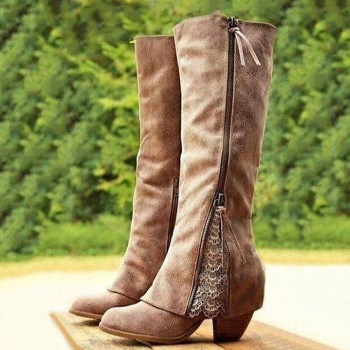 Sandy | Lace Detail Knee-High Boots with Zipper