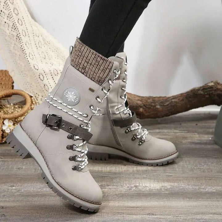 Brigid | Lace-Up Mid-Calf Boots with Buckle