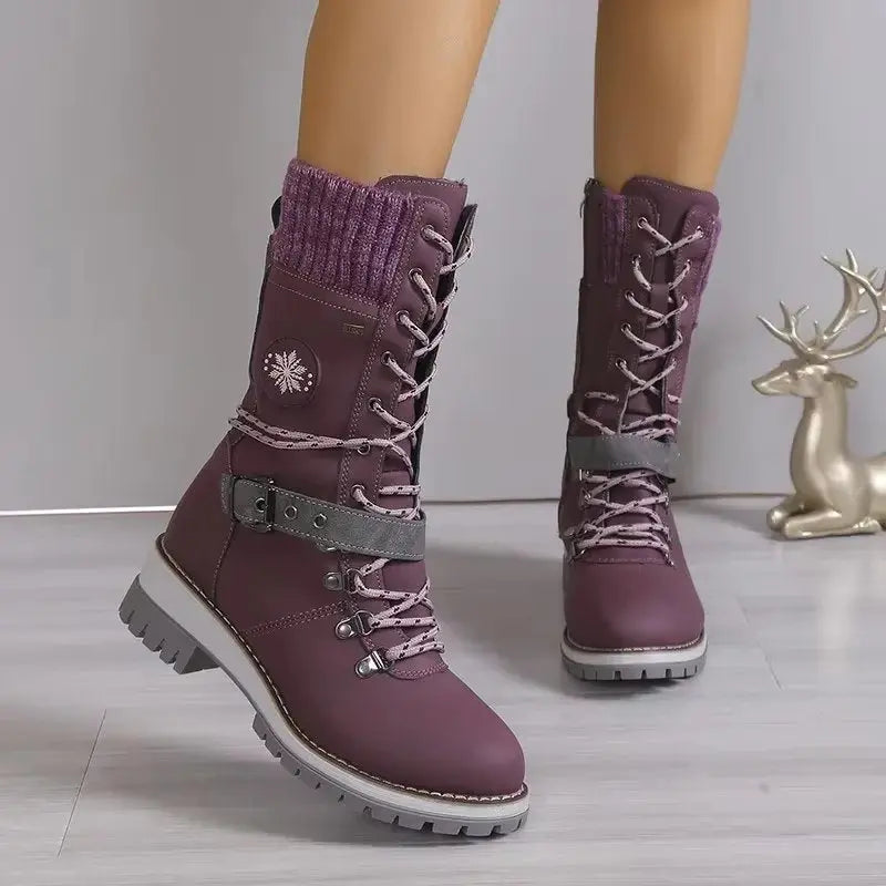 Brigid | Lace-Up Mid-Calf Boots with Buckle