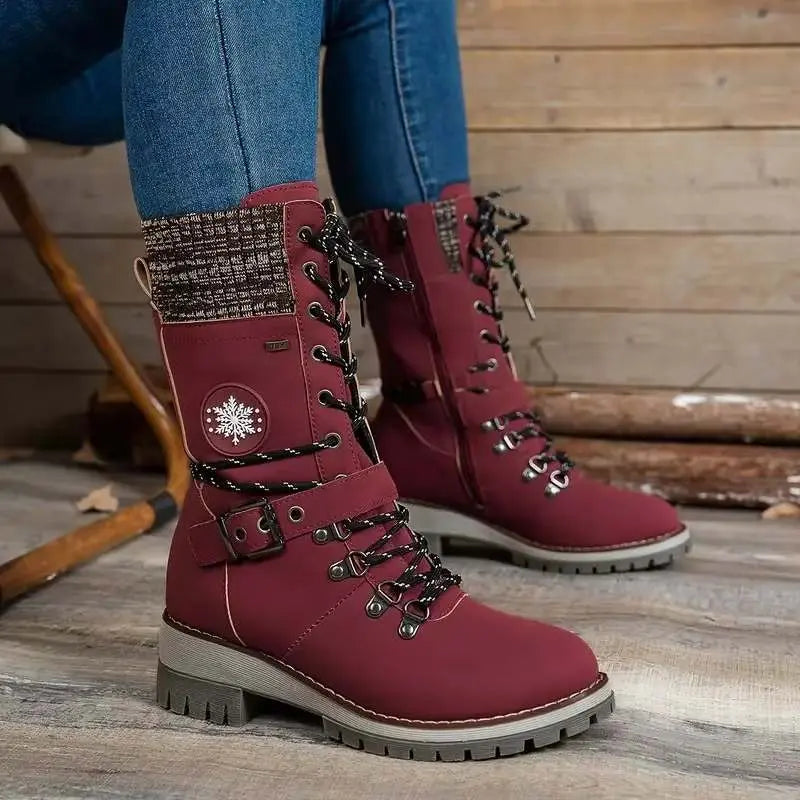 Brigid | Lace-Up Mid-Calf Boots with Buckle