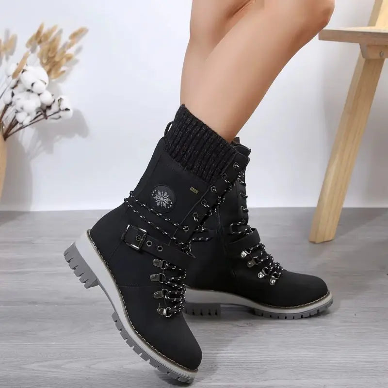 Brigid | Lace-Up Mid-Calf Boots with Buckle