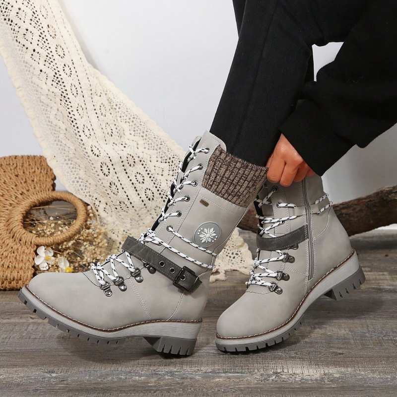 Brigid | Lace-Up Mid-Calf Boots with Buckle