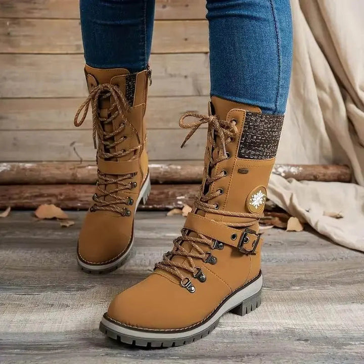 Brigid | Lace-Up Mid-Calf Boots with Buckle