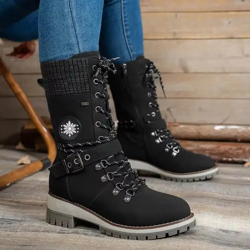 Brigid | Lace-Up Mid-Calf Boots with Buckle