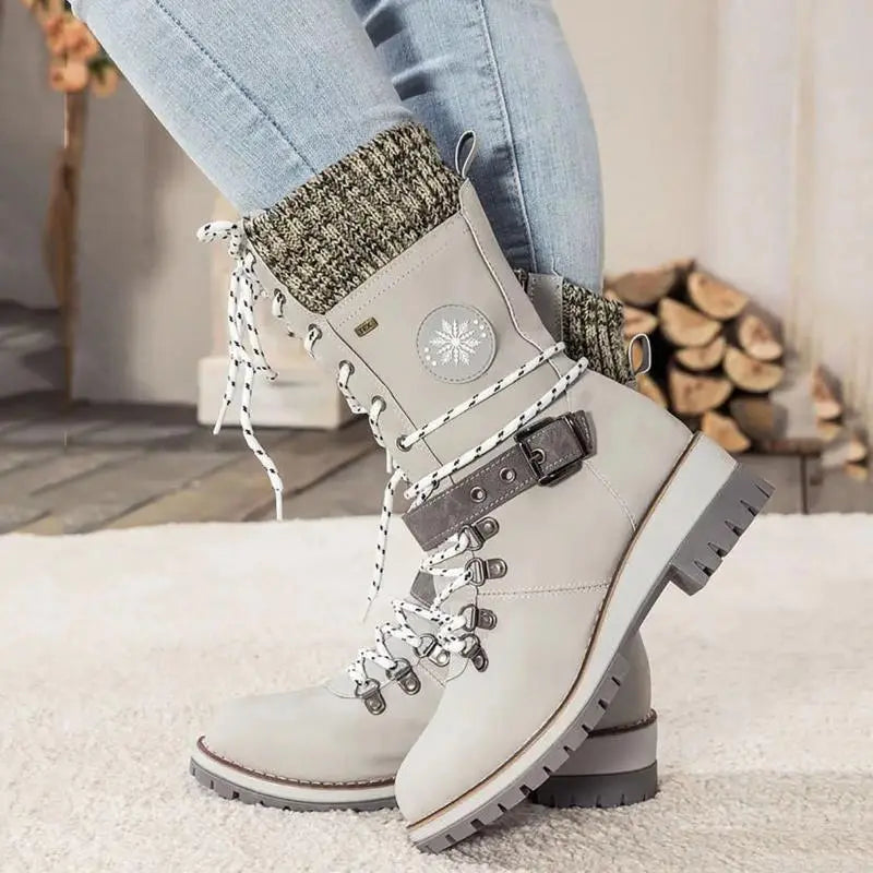 Brigid | Lace-Up Mid-Calf Boots with Buckle