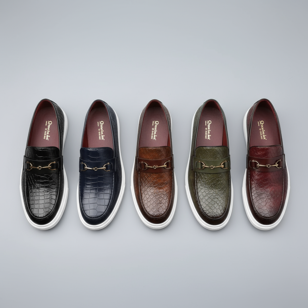 Collin | Textured Loafers Metal Bar Detail