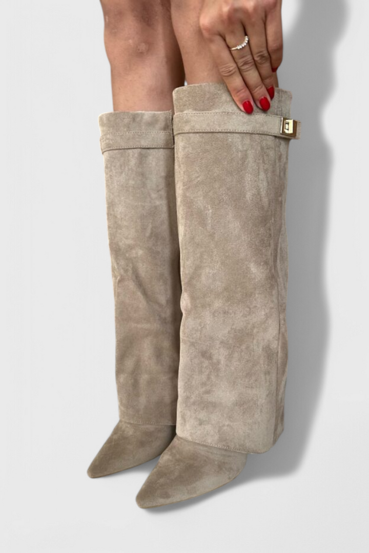 Ondine | Pointed Toe Knee High Boots with Fold-Over Cuff
