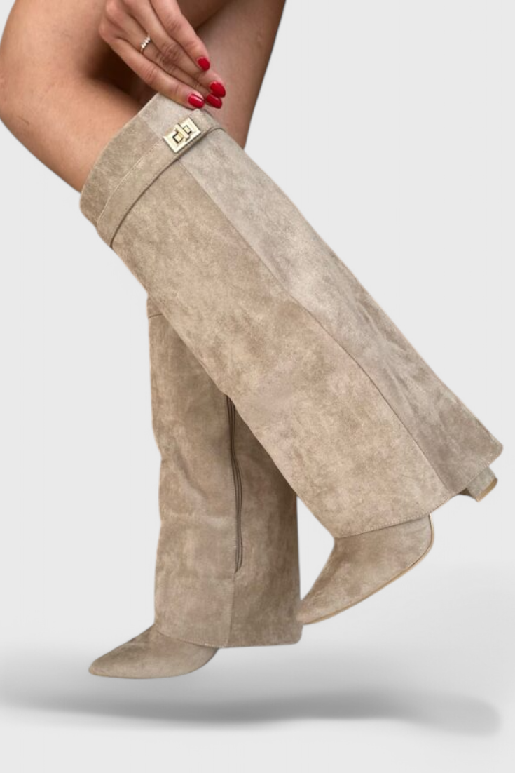 Ondine | Pointed Toe Knee High Boots with Fold-Over Cuff