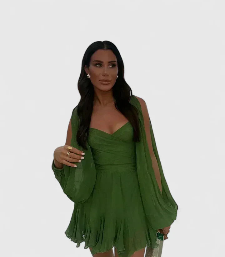 Raquel | Chiffon Empire Waist Dress with Sleeves